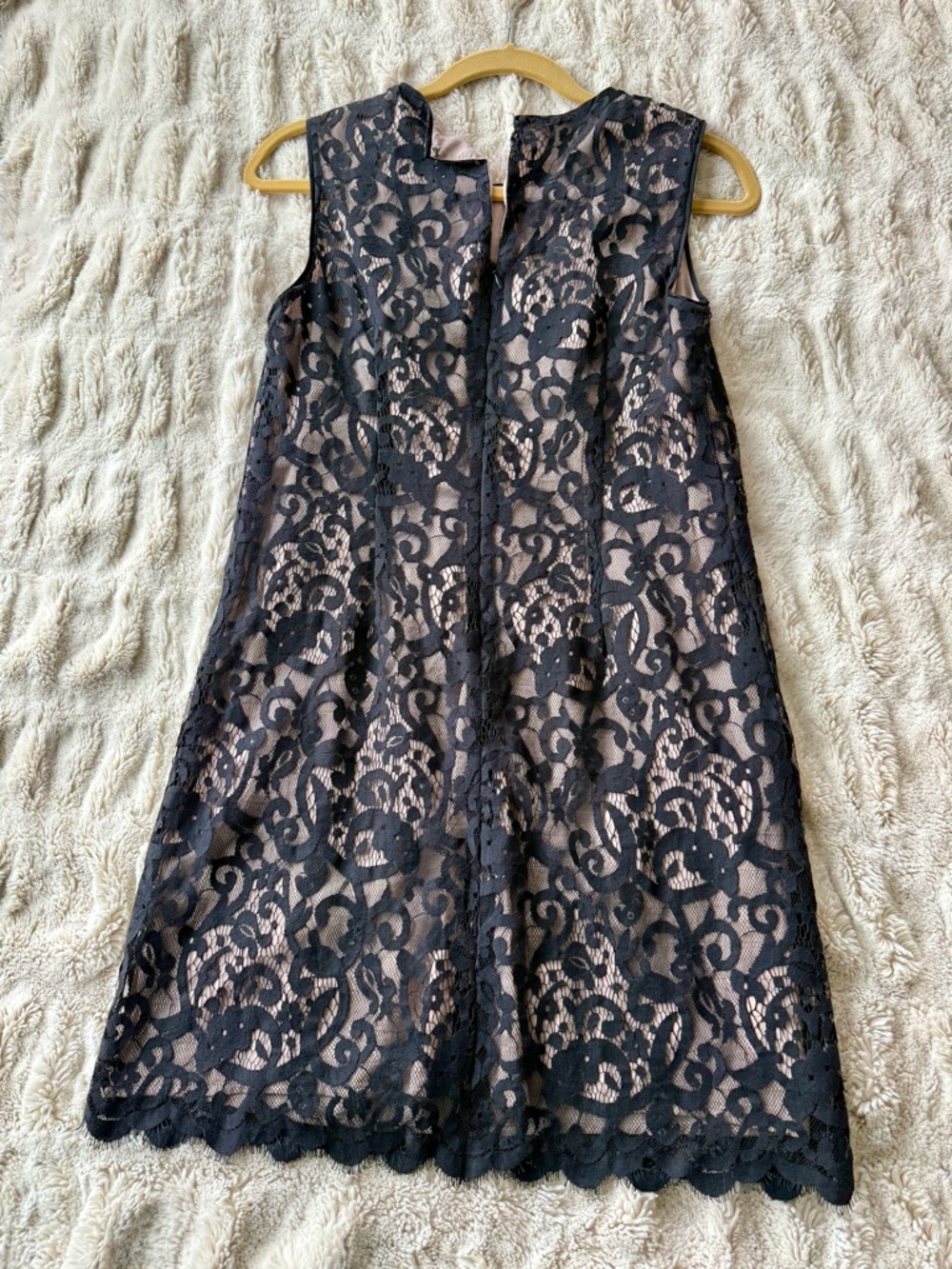 LOFT Black Lace Mini Dress with Nude Underlay
